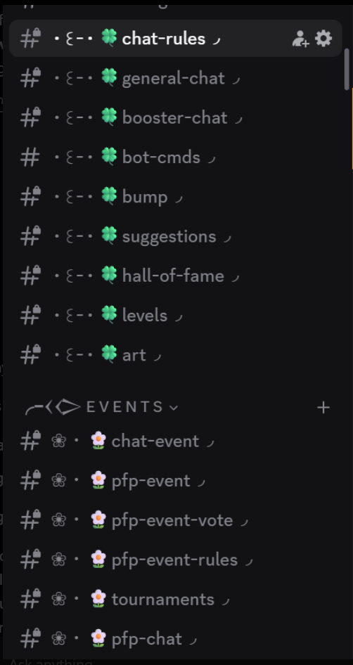 Discord community server with organized chat, events, and moderation channels