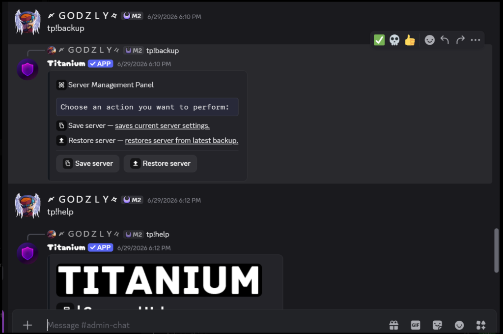Titanium bot Server Management Panel with backup and restore commands